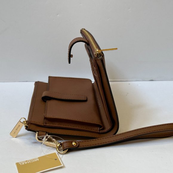 Michael Kors Charlotte Large Tote Shoulder Bag + Double Zip Wallet Set Luggage - Picture 8 of 10